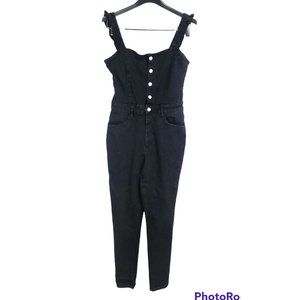 ALMOST FAMOUS Women Junior Size L Button Up Black Overall Romper Jumpsuit  A2P